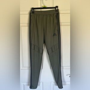 Adidas men’s track pants size small Olive Green with dark grey stripes.